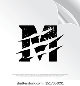 grunge initial letter M icon, scratch effect. modern template logo design