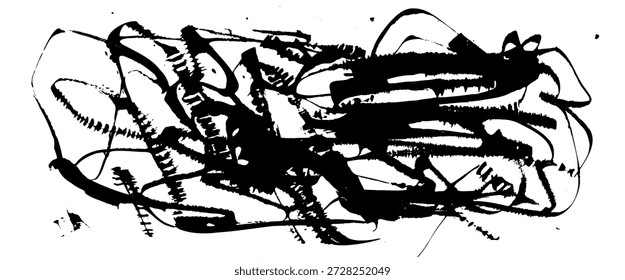 Grunge ink background. Dynamic urban street background with grunge texture, abstract brush strokes. Black paint backdrop with paint spots, halftone pattern, splashes poster. Vector gritty mess bg.