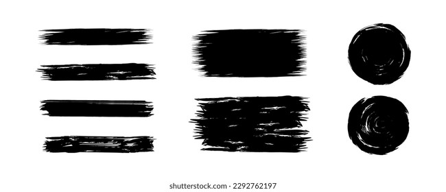 Conjunto de fondo de la tinta ondulada. Pinza de pincel pintada, salpicadura de tinta y elementos de decoración poco gruesos. Colección de textura de grunge negro, marco y fondo abstracto. ilustración vectorial