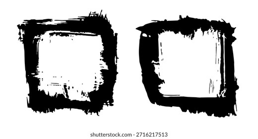 Grunge Tintenkleckse mit Spritzer, Streifen, Schürfwunden, Kratzern. Abstrakter Punktkader. Splatter Aquarell Flecken Elemente. Texturdesign für Postkarte, Banner, Poster. Einzeln. Vektorgrafik