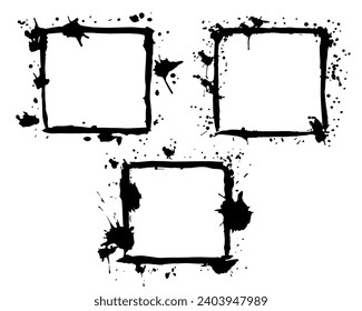 Grunge Tinte Rahmen Set mit Streifen, Splash, Flecken, Punkte, Streifen.Abstrakte Spot-Kadre.Platter der Farbe, Aquarellfleck.Verwenden Sie Textur für das Design von Postkarten, Banner, Poster. Isolated.Vector 