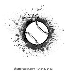 Grunge ink blots background with outline baseball symbol