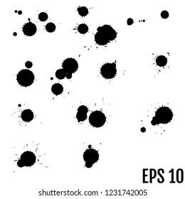 Grunge Ink Blots Brush Texture Collection Isolated on White Background