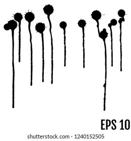 Grunge Ink Blots Brush Texture Collection Isolated on White Background