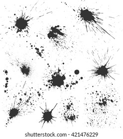 Grunge Ink Blots Brush Texture Collection Isolated on White Background