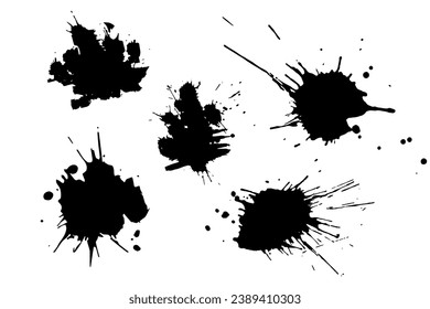 Grunge ink blots with streaks,splashes,spots,streaks.Abstract spots set.Splatters of paint, watercolor stain.Use texture for the design of postcards,banners,posters. Isolated.Vector illustration