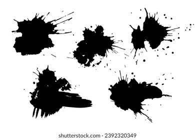 Cortes de tinta ondulados con estrías, salpicaduras, manchas, estrías.Manchas abstractas.Manchas de pintura, manchas de acuarela.Usar textura para el diseño de postales, carteles, afiches. Isolated.Vector ilustración