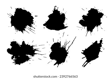 Grunge ink blots with streaks,splashes,spots,streaks.Abstract spots set.Splatters of paint, watercolor stain.Use texture for the design of postcards,banners,posters. Isolated.Vector illustration