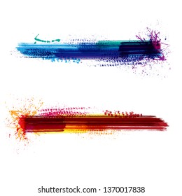 Grunge ink blots tire tracks cold and hot colors isolated on white background