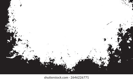 Marco de borde de tinta Grunge con textura afligida negra sobre fondo blanco