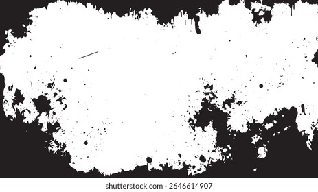 Textura de borde de tinta Grunge, marco blanco y negro afligido con efectos de salpicadura