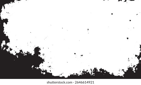 Grunge Ink Border Texture with Distressed Edges and Central White Space