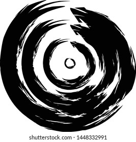 Grunge ink brush circle round shape design element black monochrome isolated on white vector template icon background