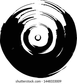 Grunge ink brush circle round shape design element black monochrome isolated on white vector template icon background
