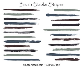 Grunge ink brush stroke stripes vector set, grey horizontal marker or paintbrush lines patch. Hand drawn watercolor paint brushes, smudge strokes collection. Color combinations catalog elements.