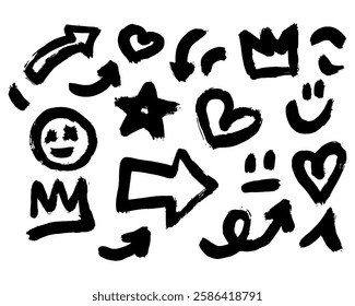 Grunge ink brush strokes elements. Black paint brush, stroke, line, grunge. freehand drawing doodle. artistic dirty. Black grunge brush stroke ink template collection. Vector black paint