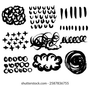 Grunge ink brush strokes elements. Black paint brush, stroke, line, grunge. freehand drawing doodle. artistic dirty. Black grunge brush stroke ink template collection. Vector black paint