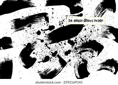 Grunge ink brush strokes elements. Black paint brush, stroke, line, grunge. Dirty textures of banners, boxes, frames and design elements. Black grunge brush stroke ink template collection.