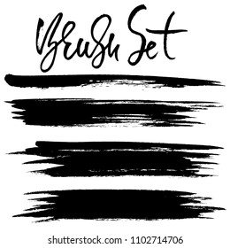 Grunge ink brush strokes. Freehand black brushes. Handdrawn dry brush black smears. Modern vector illustration.