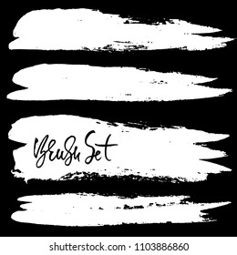Grunge ink brush strokes. Freehand black brushes. Handdrawn dry brush black smears. Modern vector illustration.