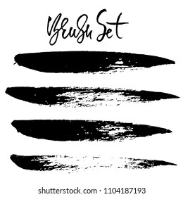 Grunge ink brush strokes. Freehand black brushes. Handdrawn dry brush black smears. Modern vector illustration.