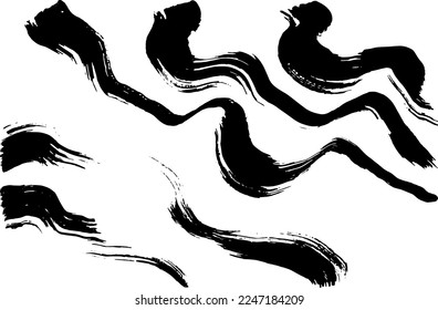 Grunge ink brush strokes. Freehand black vector brushes. Handdrawn dry brush wave smears