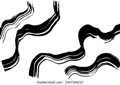 Grunge ink brush strokes. Freehand black vector brushes. Handdrawn dry brush wave smears