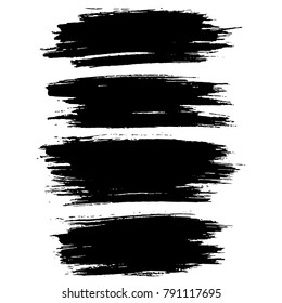 Grunge ink brush strokes. Freehand black brushes. Handdrawn dry brush black smears. Modern vector illustration.