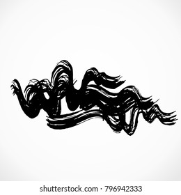 Grunge ink brush strokes. Freehand wave black brushes set. Handdrawn dry brush black smears. Modern vector illustration.