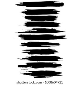 Grunge ink brush strokes set. Freehand black brushes. Handdrawn dry brush black smears. Modern vector illustration.