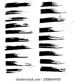 Grunge ink brush strokes set. Freehand black brushes. Handdrawn dry brush black smears. Modern vector illustration.