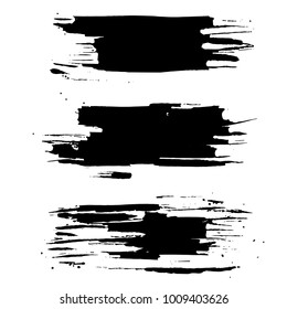 Grunge ink brush strokes set. Freehand black brushes. Handdrawn dry brush black smears. Modern vector illustration.