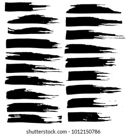 Grunge ink brush strokes set. Freehand black brushes. Handdrawn dry brush black smears. Modern vector illustration.