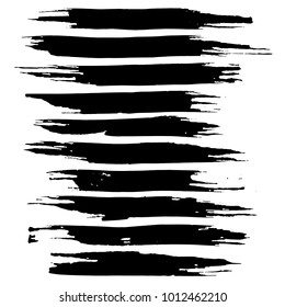 Grunge ink brush strokes set. Freehand black brushes. Handdrawn dry brush black smears. Modern vector illustration.