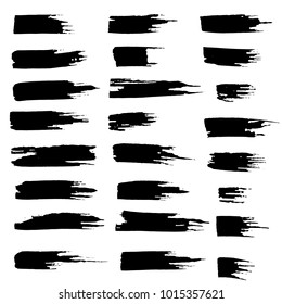 Grunge ink brush strokes set. Freehand black brushes. Handdrawn dry brush black smears. Modern vector illustration.