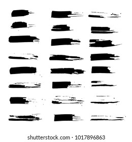 Grunge ink brush strokes set. Freehand black brushes. Handdrawn dry brush black smears. Modern vector illustration.