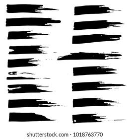 Grunge ink brush strokes set. Freehand black brushes. Handdrawn dry brush black smears. Modern vector illustration.