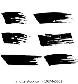 Grunge ink brush strokes set. Freehand black brushes. Handdrawn dry brush black smears. Modern vector illustration.