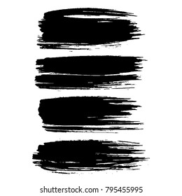 Grunge ink brush strokes set. Freehand black brushes. Handdrawn dry brush black smears. Modern vector illustration.