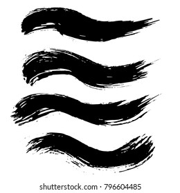 Grunge ink brush strokes set. Freehand black brushes. Handdrawn dry brush black smears. Modern vector illustration.