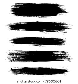 Grunge ink brush strokes set. Freehand black brushes. Handdrawn dry brush black smears. Modern vector illustration.