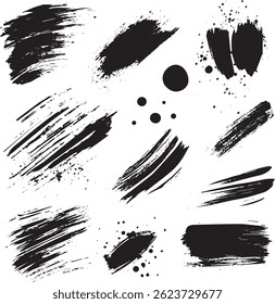 Grunge Ink Brush Strokes and Splatter Texture Collection, Vector Set