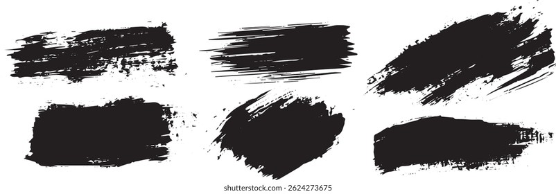 Grunge Ink Brush Strokes, Textured Paint Smears for Graphic Design and Art Projects