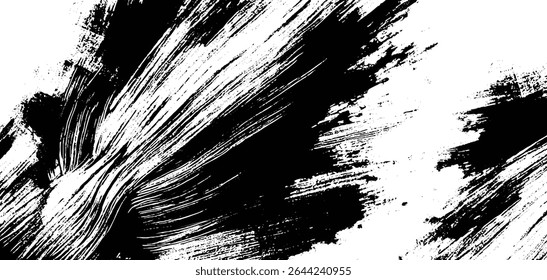 Grunge ink brush texture – abstract black and white vector background with distressed paint strokes.