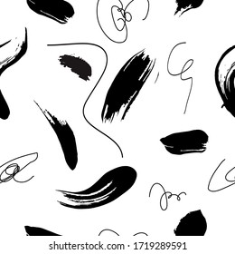 Grunge Ink Brushes. Brush and Scribble Pattern Vector.  Hand Drawn Smears. Art Brushstrokes Print. Vector Brushstrokes. Hand Brushes Pattern.