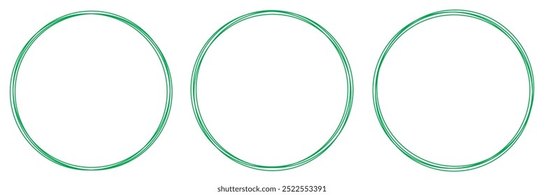 Grunge ink circle made of black paint. Grunge logo made of ink. Ink oval frame. Green circle set isolated on white background.