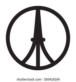 Grunge ink an paint illustration of Eiffel tower symbol. Drawing.