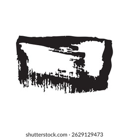 Grunge Inkt Rechthoek Penseelstreek Structuur. Abstracte zwarte grunge rechthoekige inktlijn met ruwe randen, ideaal voor artistieke achtergronden, banners of ontwerpoverlays