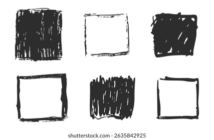 Grunge inkt rechthoek en vierkante verf rand met ruwe randen. Tekstvak, schets vuile lijn, plons. Krabbel kaderkader met textuur 