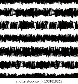 Grunge ink scribbles hand drawn seamless vector pattern. Horizontal stripes dry brush freehand drawing. Black paint brushstroke background. Dry paintbrush texture. Wrapping paper, wallpaper design.